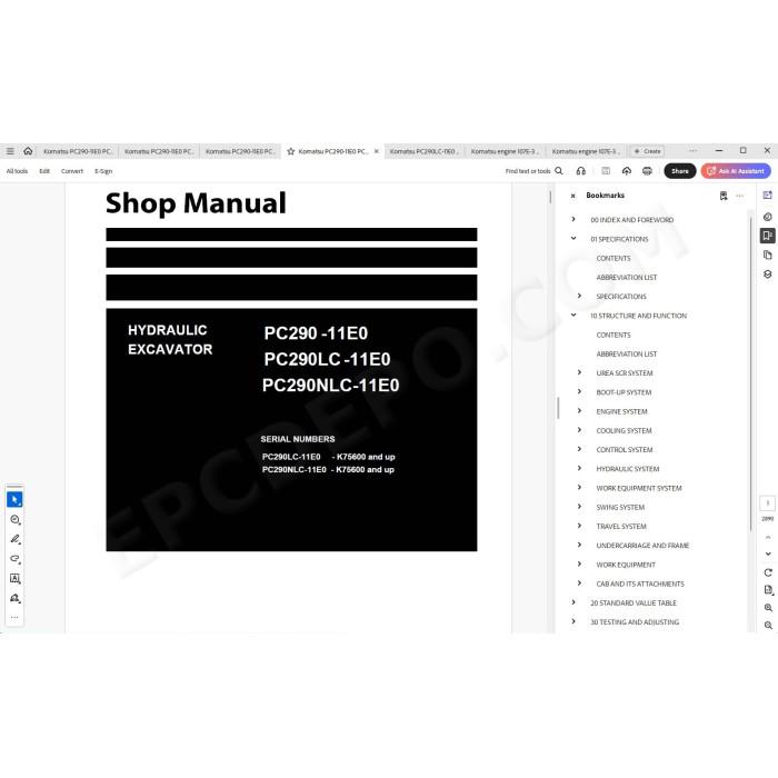 Komatsu Excavator PC290-11E0 PC290LC-11E0 PC290NLC-11E0 service manual