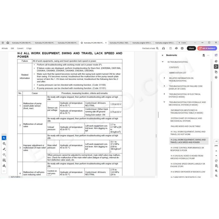 Komatsu Excavator PC290-11E0 PC290LC-11E0 PC290NLC-11E0 service manual