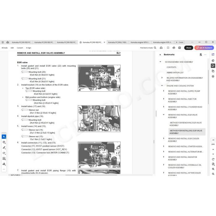 Komatsu Excavator PC290-11E0 PC290LC-11E0 PC290NLC-11E0 service manual
