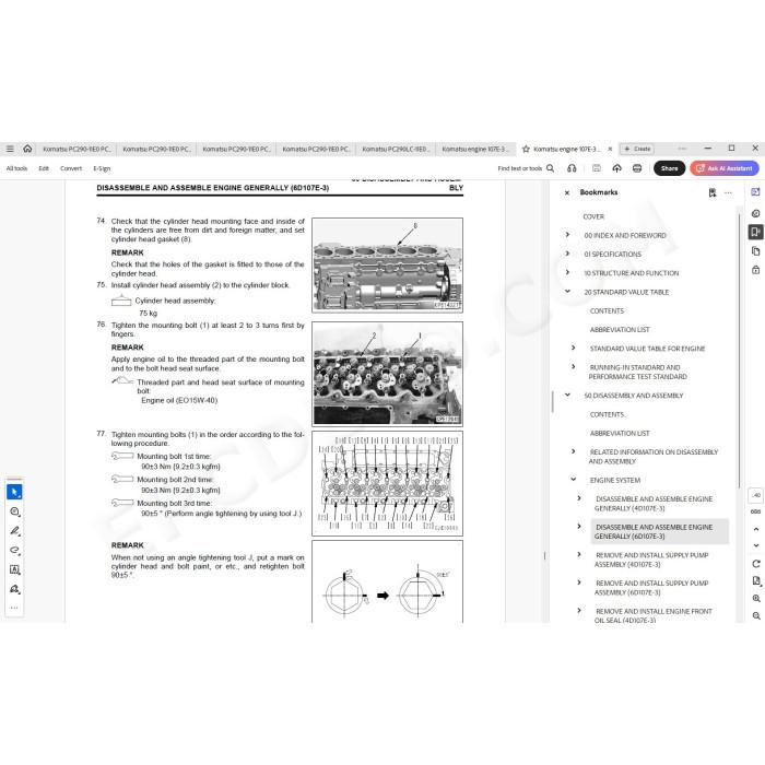 Komatsu Excavator PC290-11E0 PC290LC-11E0 PC290NLC-11E0 service manual