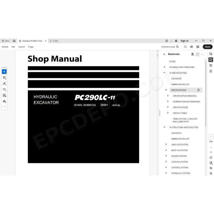 Komatsu Excavator PC290LC-11 workshop service manual