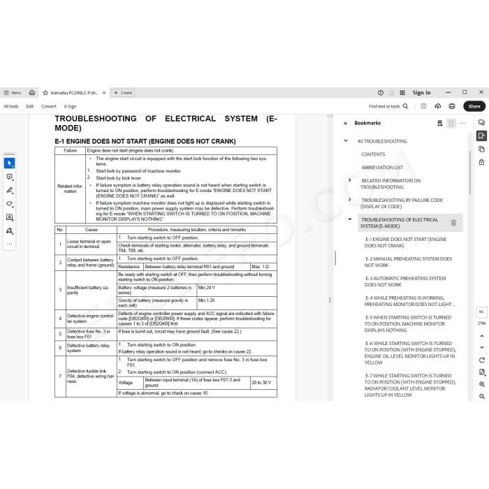Komatsu Excavator PC290LC-11 workshop service manual