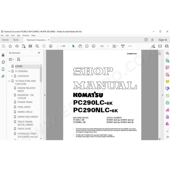 Komatsu Excavator PC290LC-6K PC290NLC-6K service & repair manual