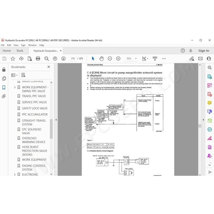 Komatsu Excavator PC290LC-6K PC290NLC-6K service & repair manual