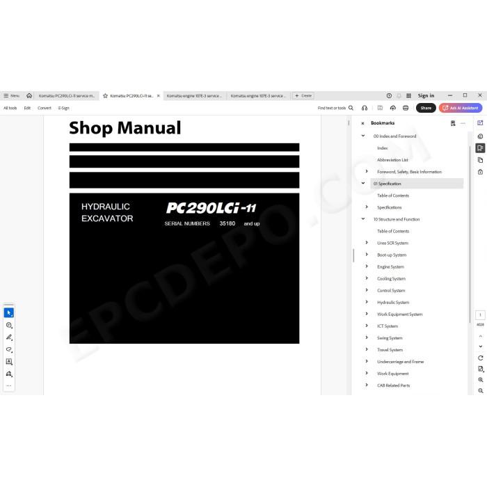 Komatsu Excavator PC290LCi-11 service manual