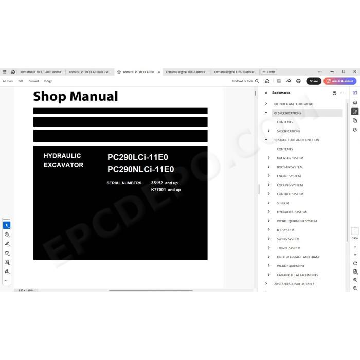 Komatsu Excavator PC290LCi-11E0 PC290NLCi-11E0 service manual