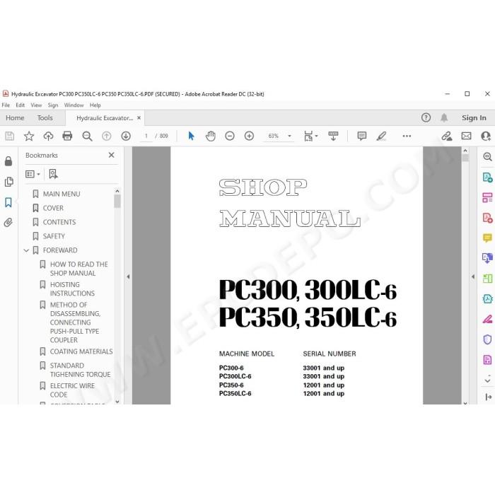 Komatsu Excavator PC300-6 PC300LC-6 PC350-6 PC350LC-6 service & repair manual