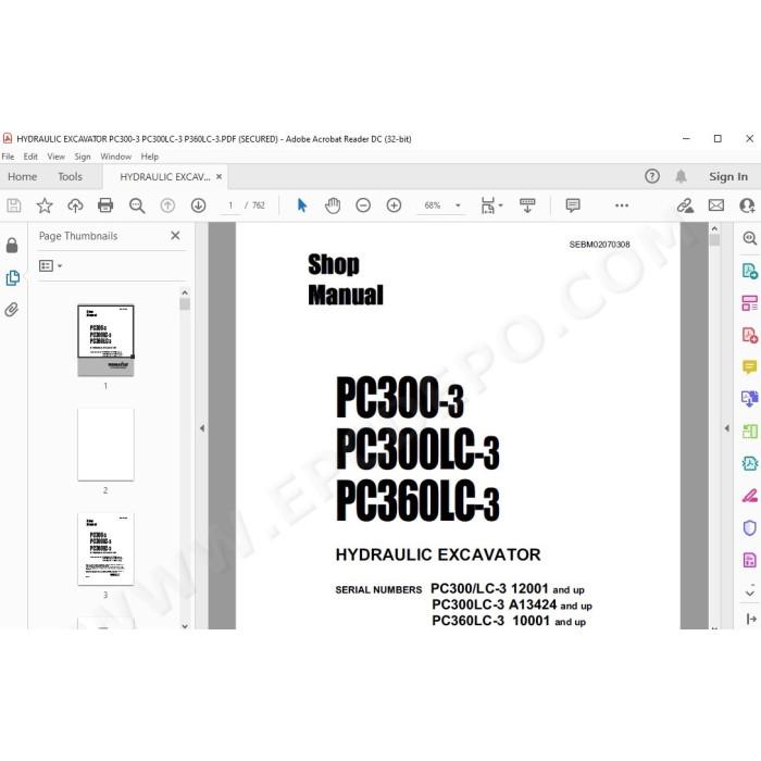 Komatsu Excavator PC300-3 PC300LC-3 PC360LC-3 service & repair manual
