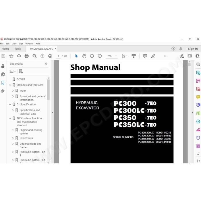 Komatsu Excavator PC300-7E0 PC300LC-7E0 PC350-7E0 PC350LC-7E0 service & repair manual