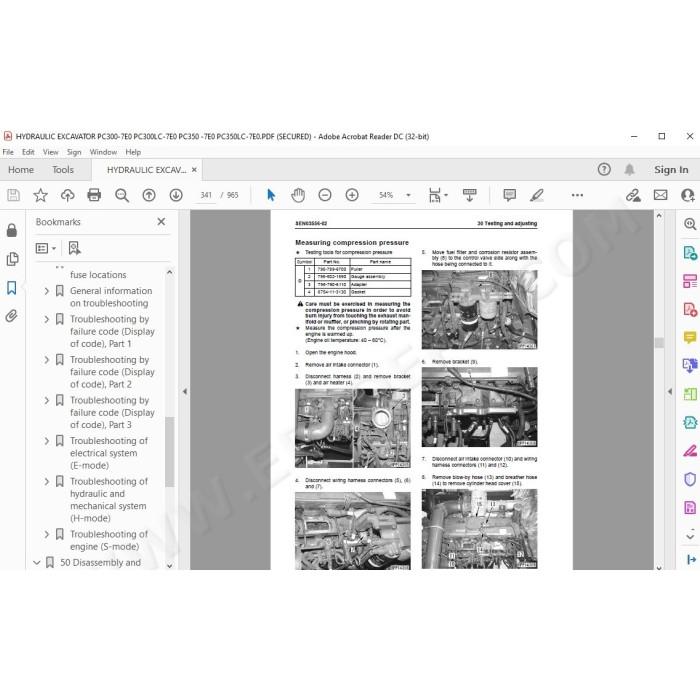 Komatsu Excavator PC300-7E0 PC300LC-7E0 PC350-7E0 PC350LC-7E0 service & repair manual
