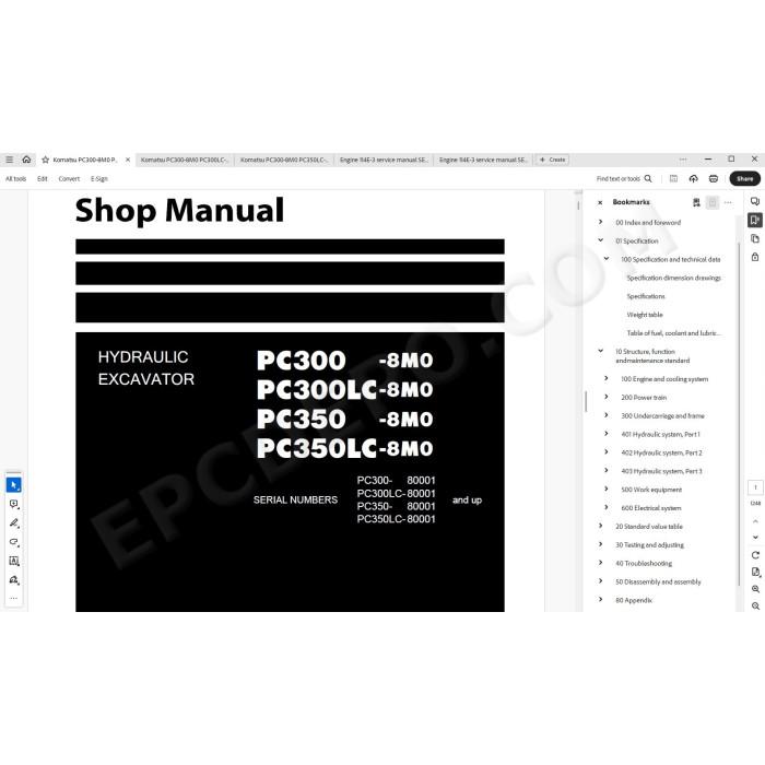 Komatsu Excavator PC300-8M0 PC300LC-8M0 PC350-8M0 PC350LC-8M0 service & repair manual