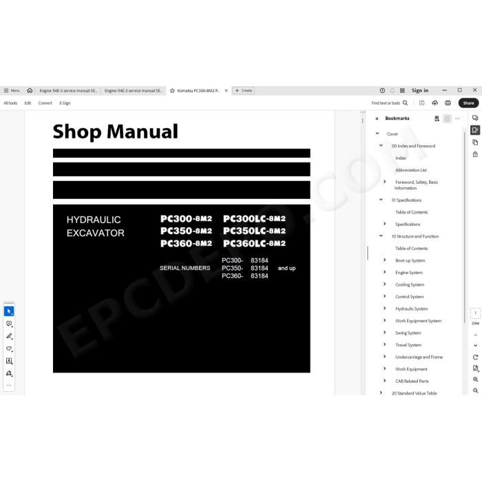 Komatsu Excavator PC300-8M2 PC300LC-8M2 PC350-8M2 PC350LC-8M2 PC360-8M2 PC360LC-8M2 service manual