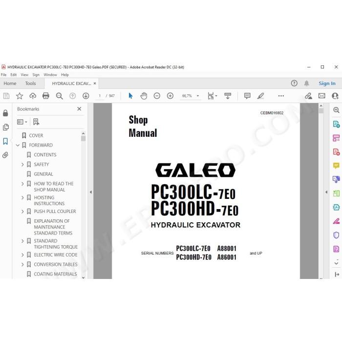 Komatsu Excavator PC300LC-7E0 PC300HD-7E0 Galeo service & repair manual