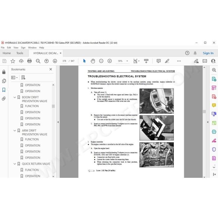 Komatsu Excavator PC300LC-7E0 PC300HD-7E0 Galeo service & repair manual
