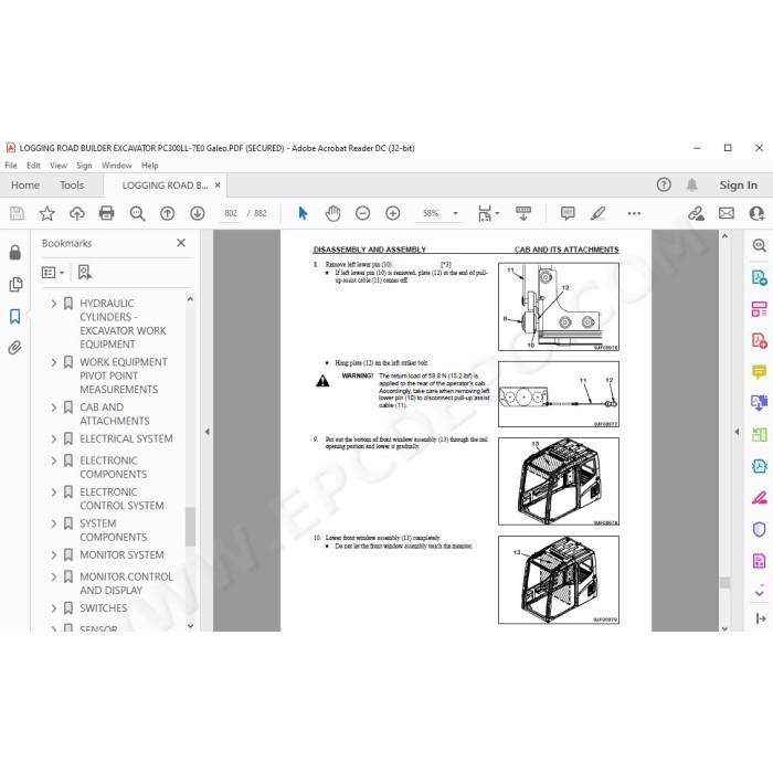 Komatsu Excavator PC300LL-7E0 Galeo service & repair manual