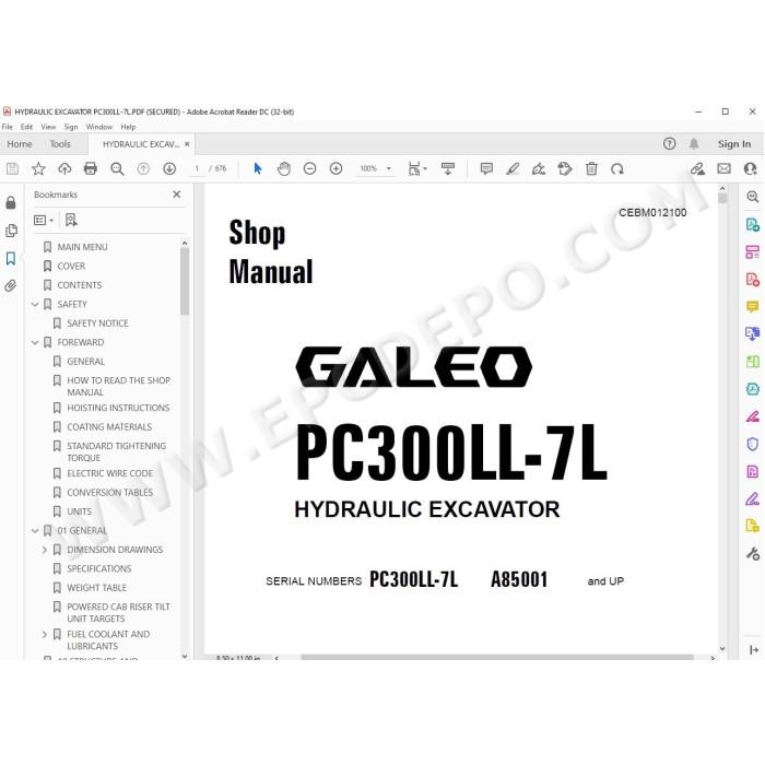 Komatsu Excavator PC300LL-7L Galeo service & repair manual