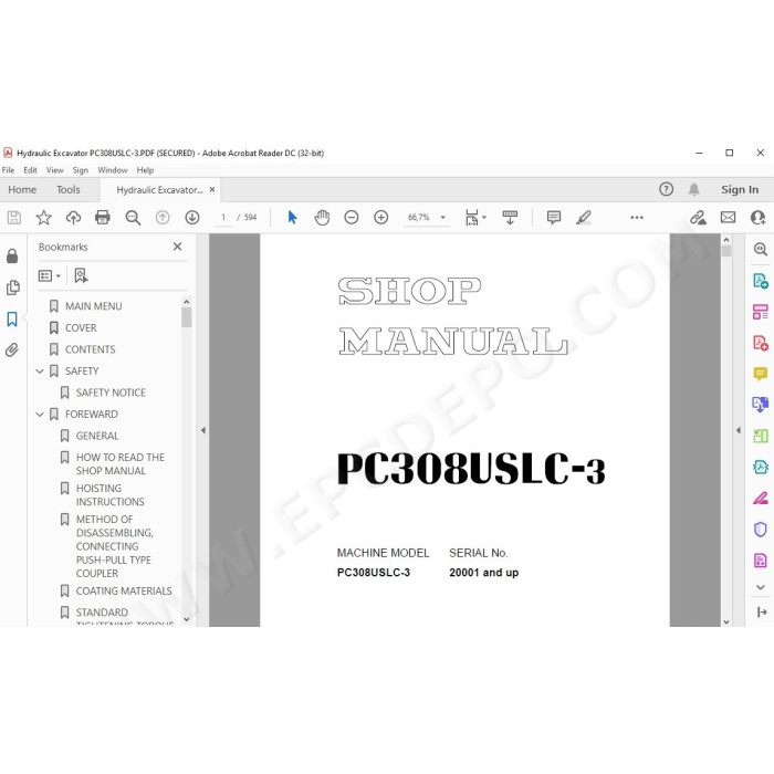 Komatsu Excavator PC308USLC-3 service & repair manual