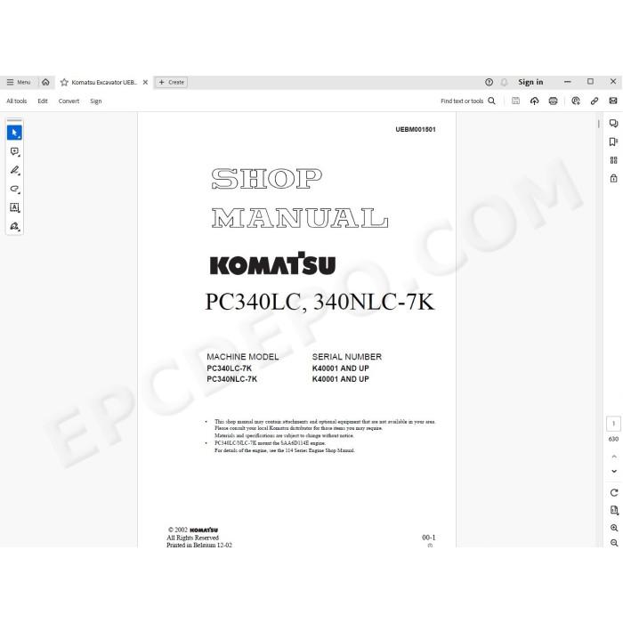 Komatsu Excavator PC340LC-7K PC340NLC-7K service manual