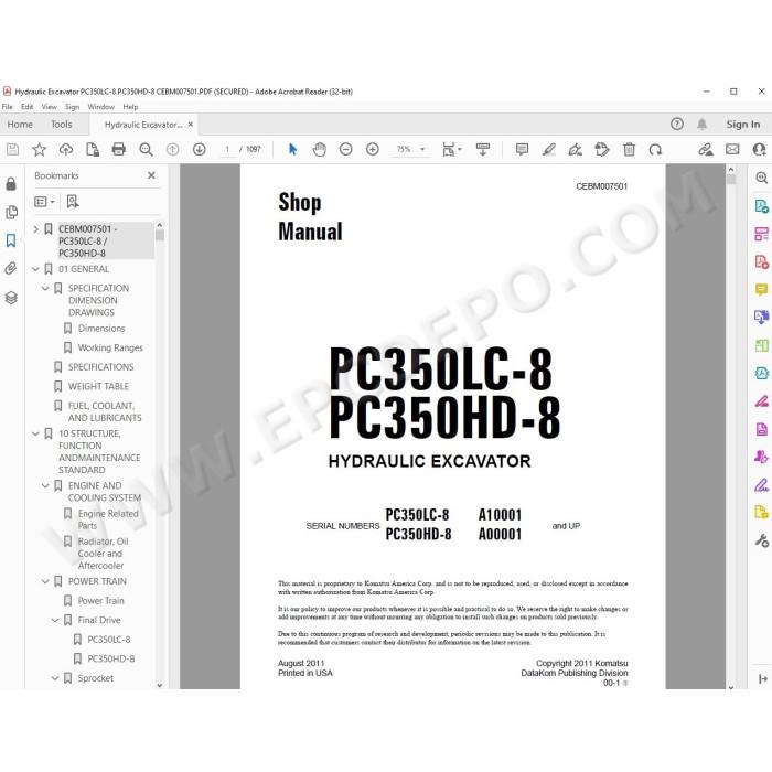 Komatsu Excavator PC350LC-8 PC350HD-8 service & repair manual