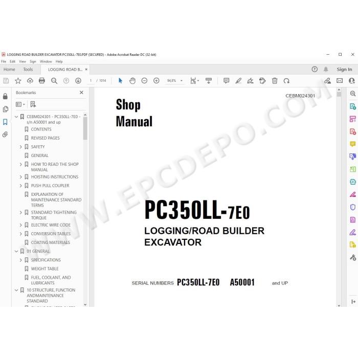 Komatsu Excavator PC350LL-7E0 service & repair manual
