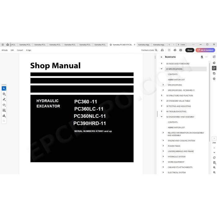 Komatsu Excavator PC360-11 PC360LC-11 PC360NLC-11 PC390HRD-11 service manual