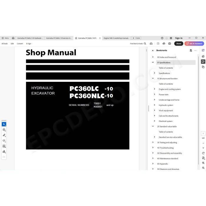 Komatsu Excavator PC360LC-10 PC360NLC-10 service manual