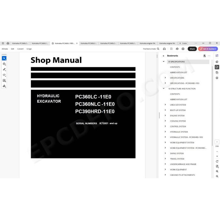 Komatsu Excavator PC360LC-11E0 PC360NLC-11E0 PC390HRD-11E0 service manual