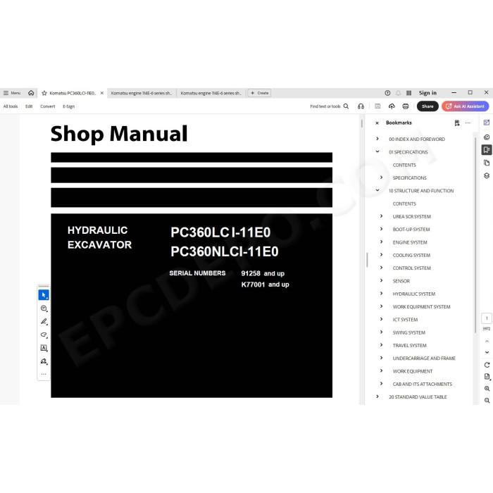 Komatsu Excavator PC360LCI-11E0 PC360NLCI-11E0 service manual