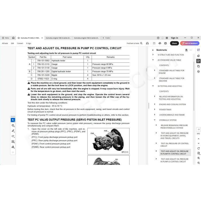 Komatsu Excavator PC360LCI-11E0 PC360NLCI-11E0 service manual