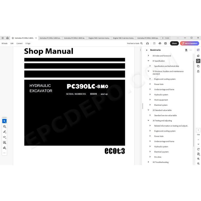 Komatsu Excavator PC390LC-8M0 parts + service manual
