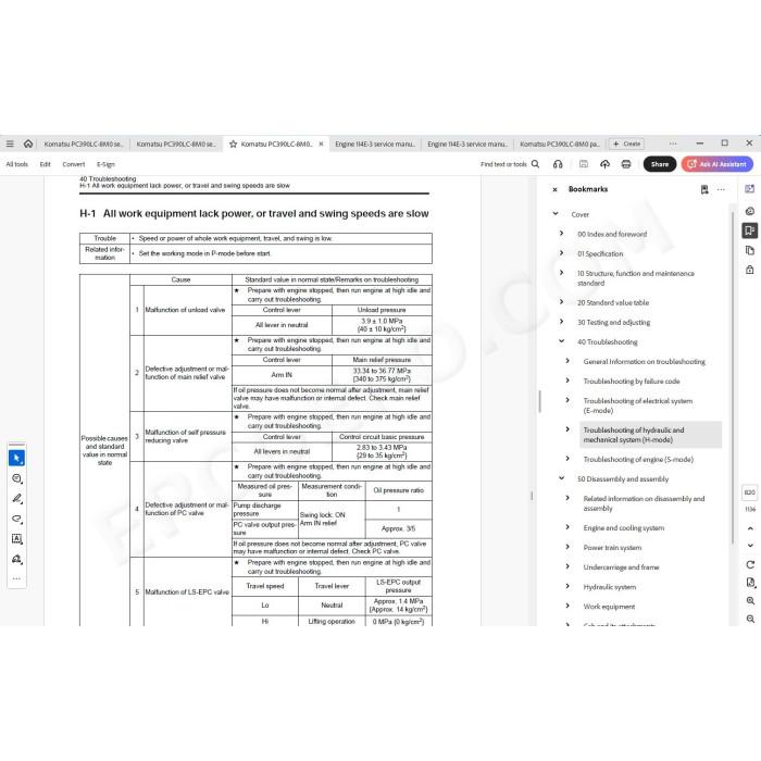 Komatsu Excavator PC390LC-8M0 parts + service manual