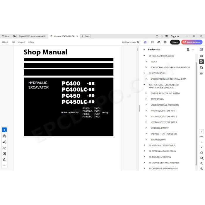 Komatsu Excavator PC400-8R PC400LC-8R PC450-8R PC450LC-8R service & repair manual