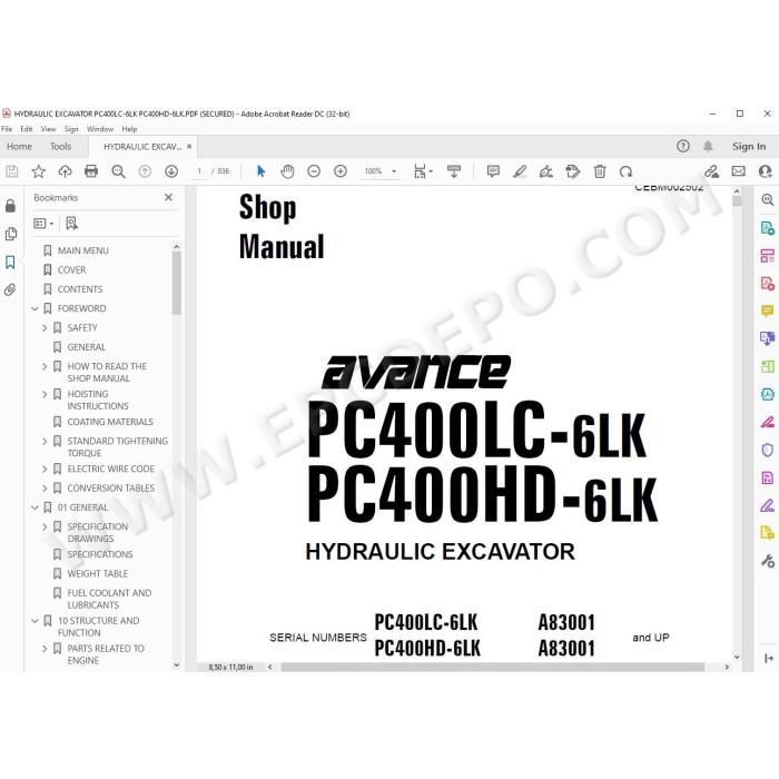 Komatsu Excavator PC400LC-6LK PC400HD-6LK Avance service & repair manual