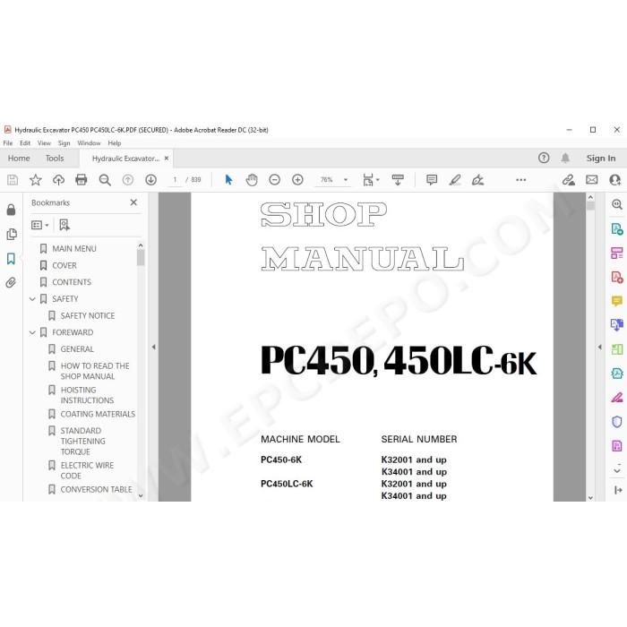 Komatsu Excavator PC450-6K PC450LC-6K service & repair manual
