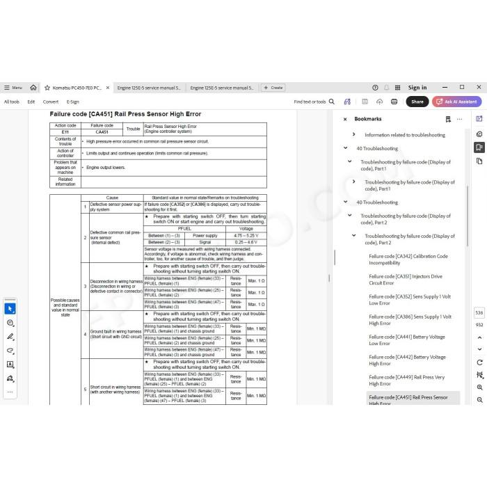 Komatsu Excavator PC450-7E0 PC450LC-7E0 service & repair manual