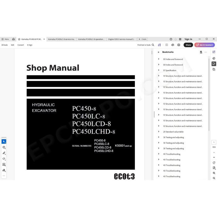 Komatsu Excavator PC450-8 PC450LC-8 PC450LCD-8 PC450LCHD-8 service & repair manual