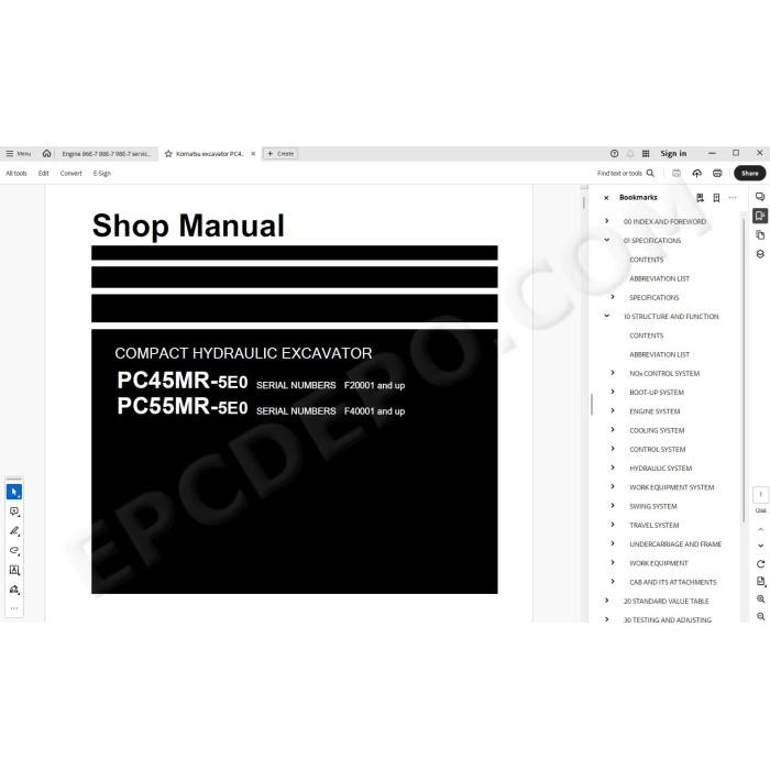 Komatsu Excavator PC45MR-5E0 PC55MR-5E0 service & repair manual