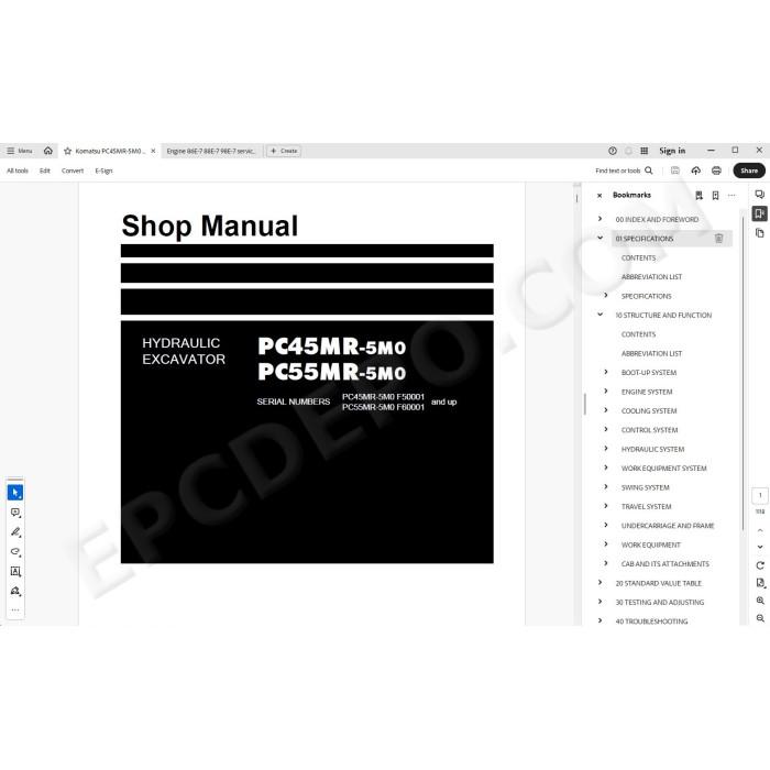 Komatsu Excavator PC45MR-5M0 PC55MR-5M0 service & repair manual