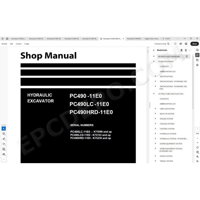 Komatsu Excavator PC490-11E0 PC490LC-11E0 PC490HRD-11E0 service & repair manual