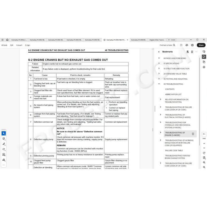 Komatsu Excavator PC490-11E0 PC490LC-11E0 PC490HRD-11E0 service & repair manual
