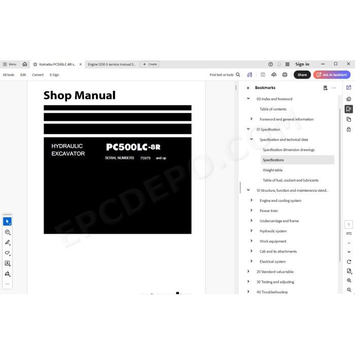 Komatsu Excavator PC500LC-8R service & repair manual
