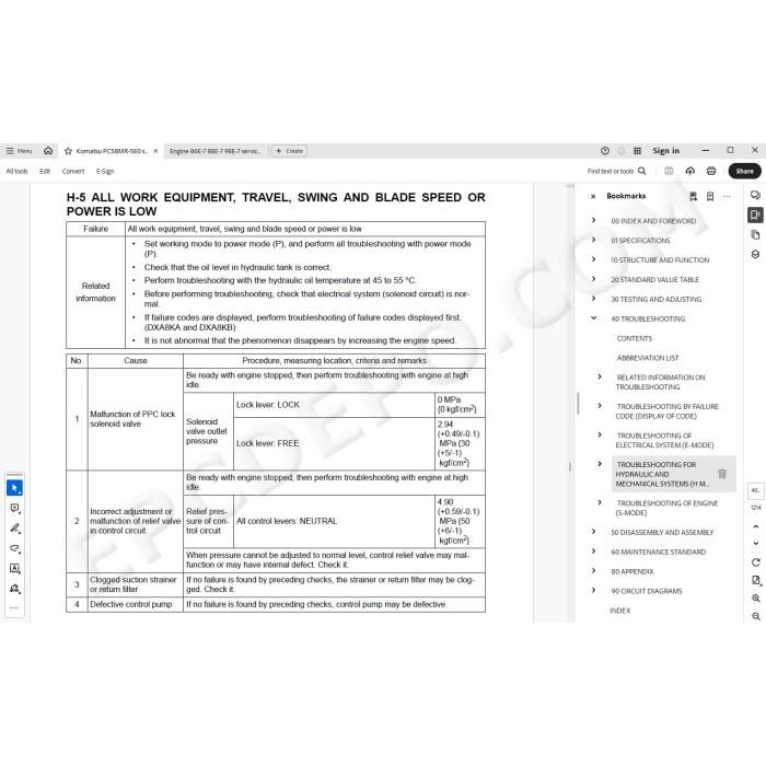 Komatsu Excavator PC58MR-5E0 service & repair manual