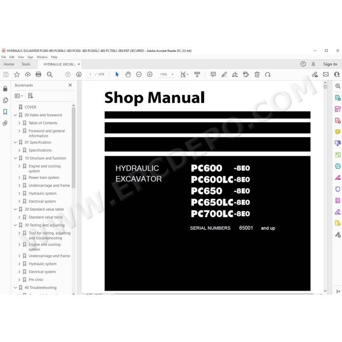 Komatsu Excavator PC600-8E0 PC600LC-8E0 PC650-8E0 PC650LC-8E0 PC700LC-8E0 service & repair manual