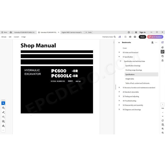 Komatsu Excavator PC600-8R PC600LC-8R service & repair manual