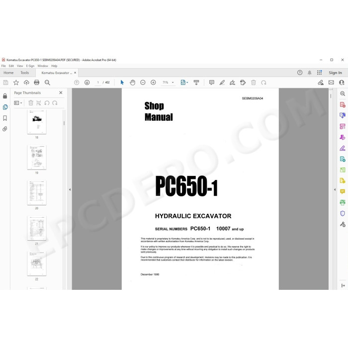 Komatsu Excavator PC650-1 service manual