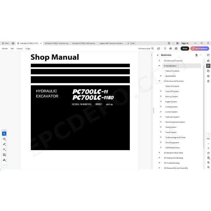 Komatsu Excavator PC700LC-11 PC700LC-11E0 workshop service manual