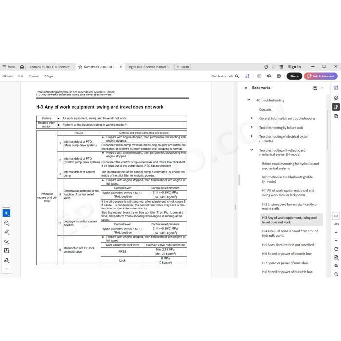 Komatsu Excavator PC700LC-8E0 workshop service manual