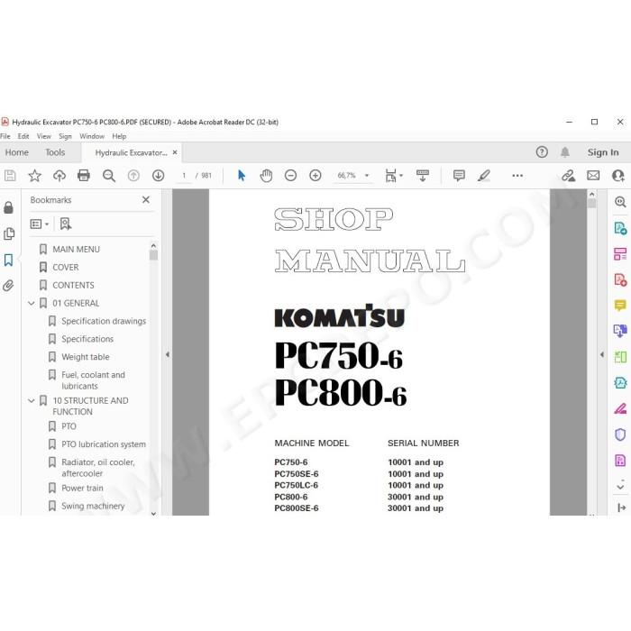 Komatsu Excavator PC750-6 PC800-6 service & repair manual