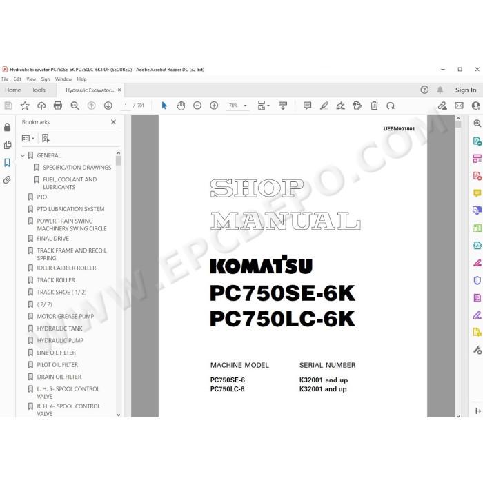 Komatsu Excavator PC750SE-6K PC750LC-6K service & repair manual