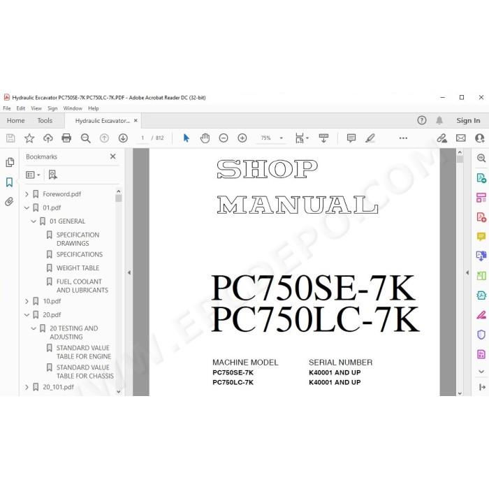 Komatsu Excavator PC750SE-7K PC750LC-7K service & repair manual